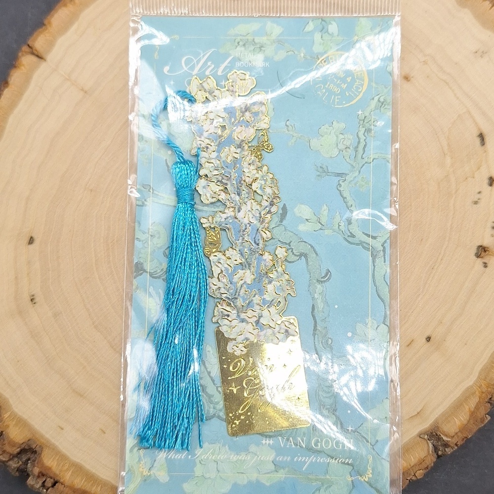 3/$15 Van Gogh Metal Gold and Blue Bookmark with Tassel - Picture 2 of 2